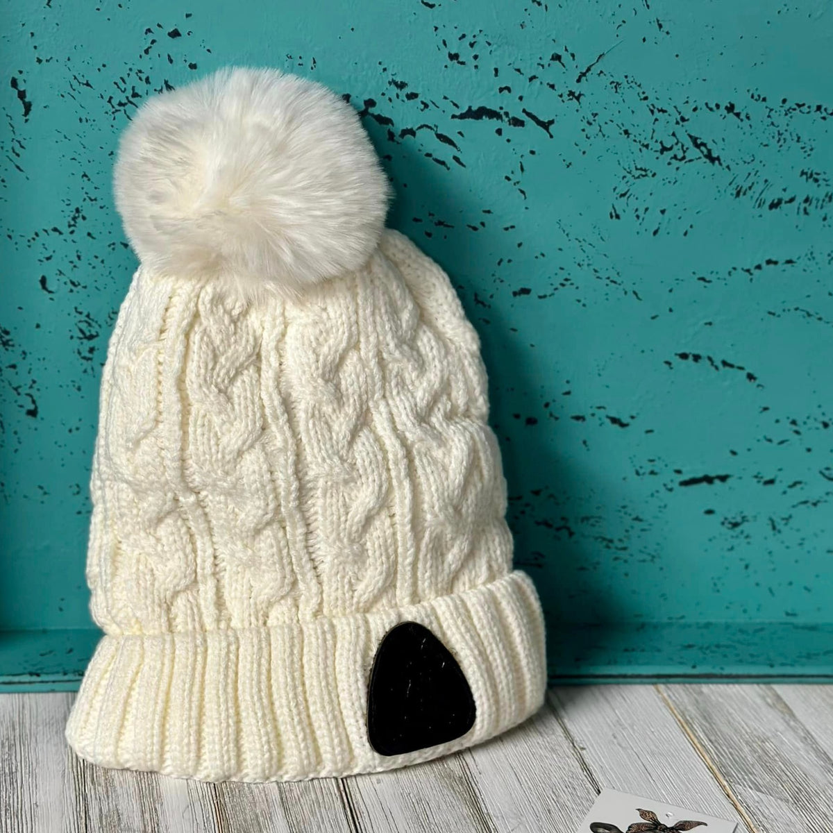 Solid Pom Beanies W/ Leather Patch