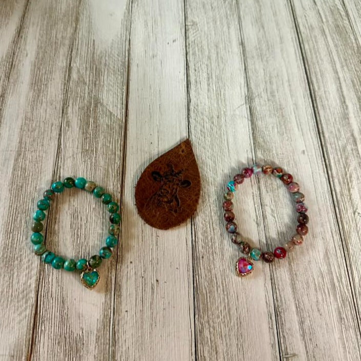 Heart Charm Stone Bracelets