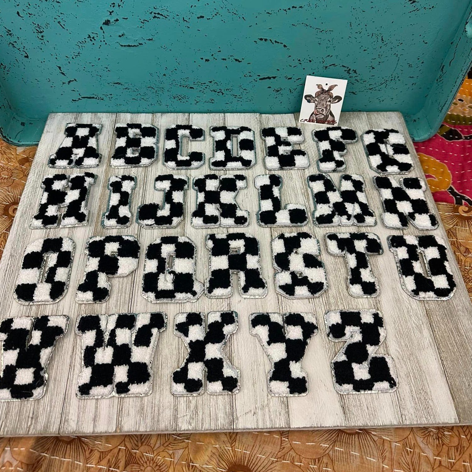 Black Check Chenille Patches Letters A-Z-Iron on