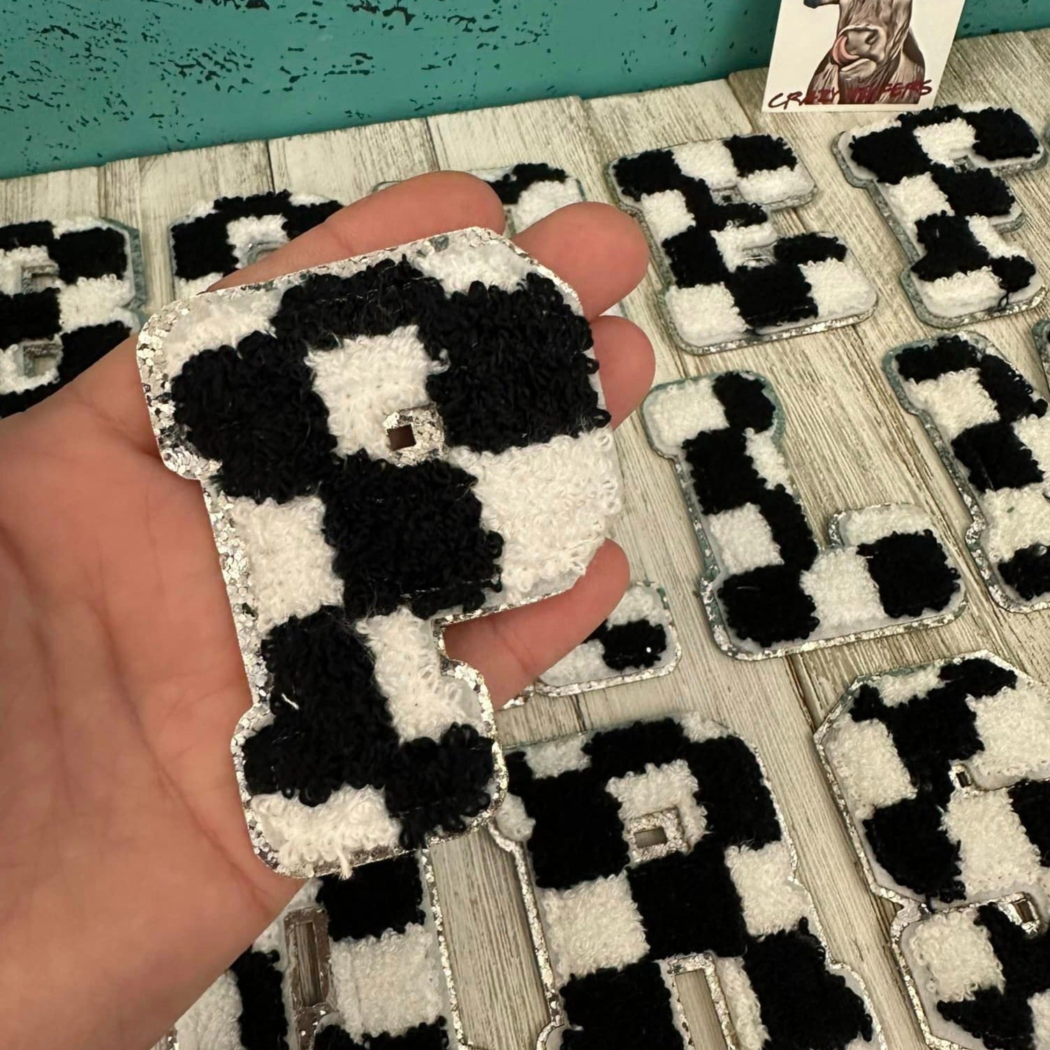 Black Check Chenille Patches Letters A-Z-Iron on