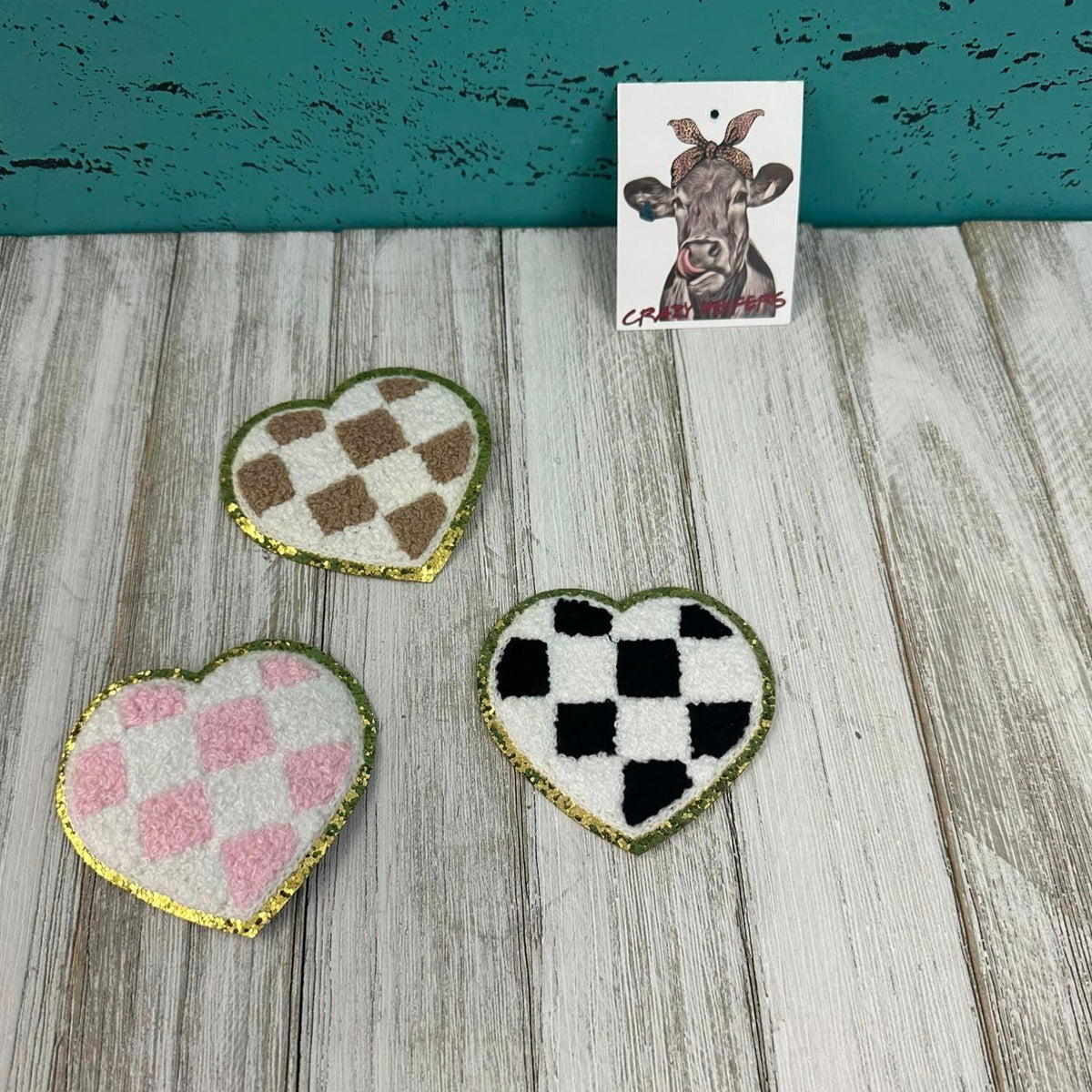Checkered Chenille Heart Patches-Iron on