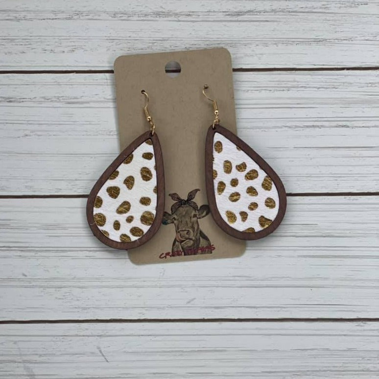 Drop Style Cowhide/ Wood Earrings