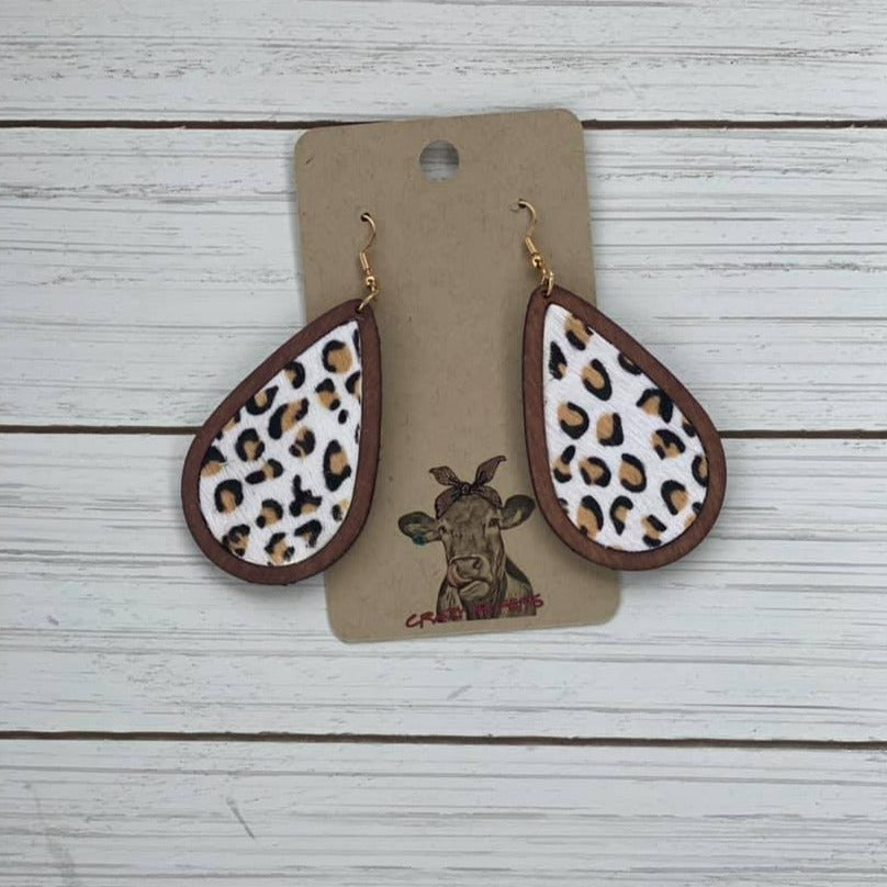 Drop Style Cowhide/ Wood Earrings