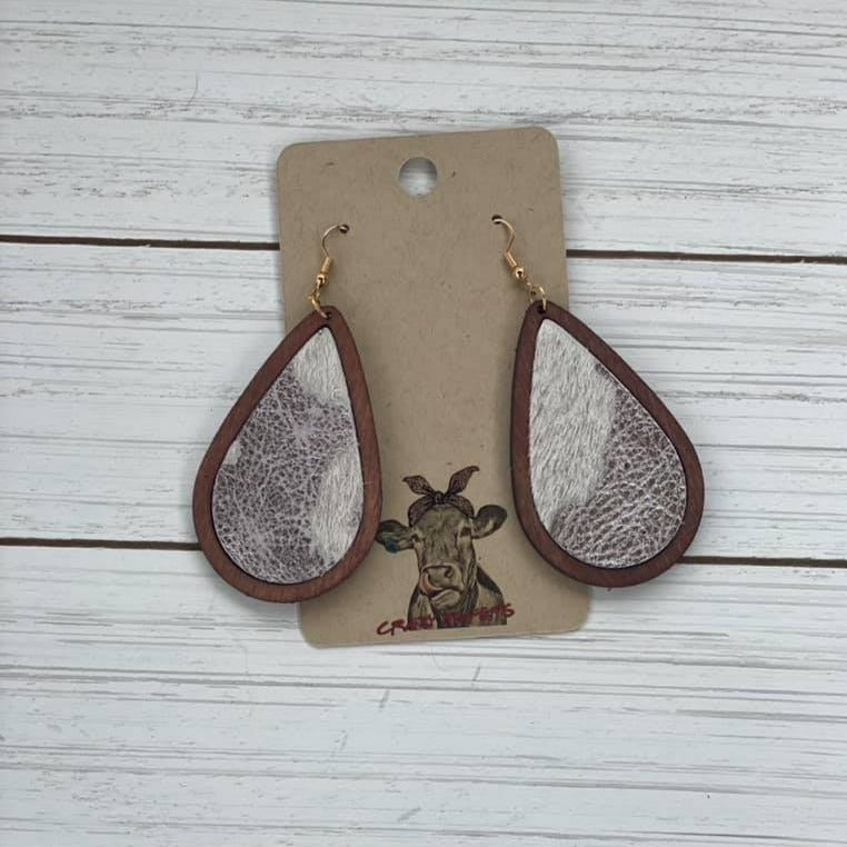 Drop Style Cowhide/ Wood Earrings