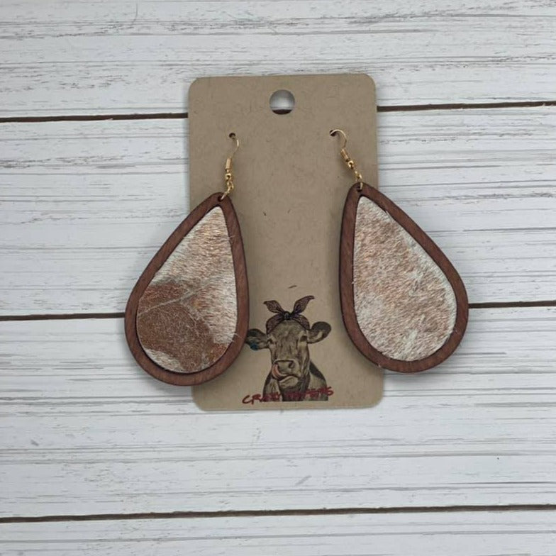 Drop Style Cowhide/ Wood Earrings