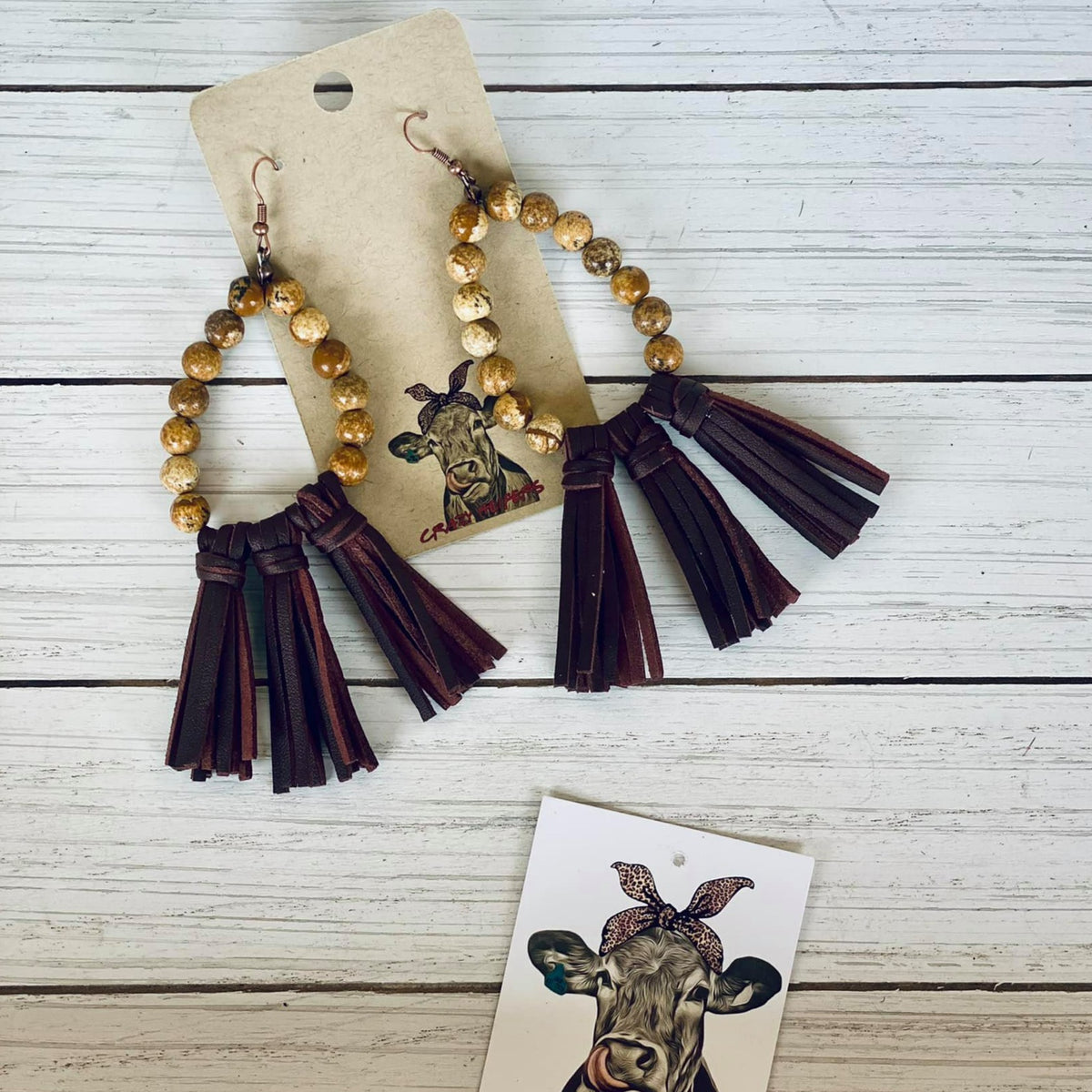 Beaded/ Leather Tassel Dangle Earrings