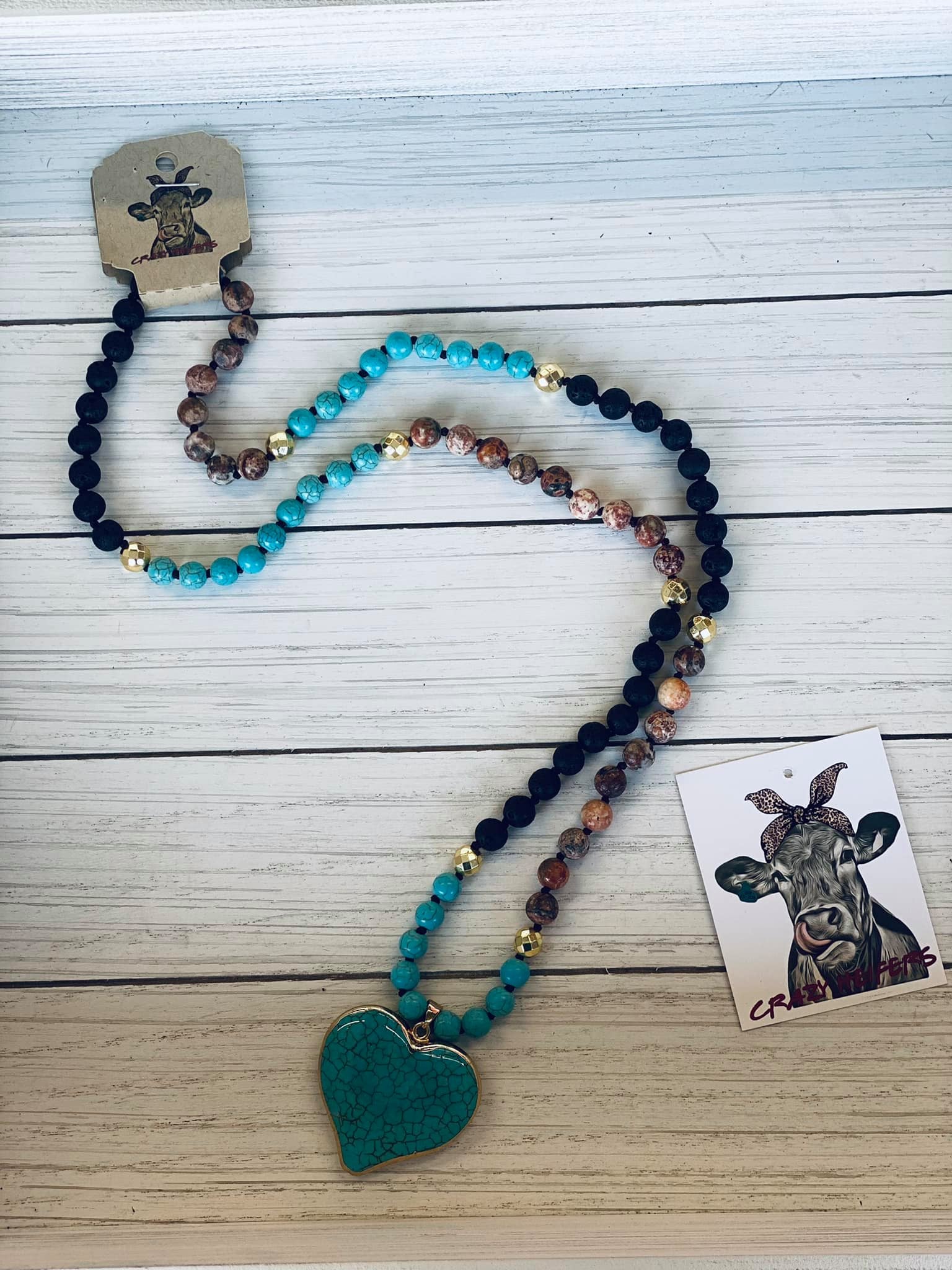 Heart Stone Necklace Multi Beads