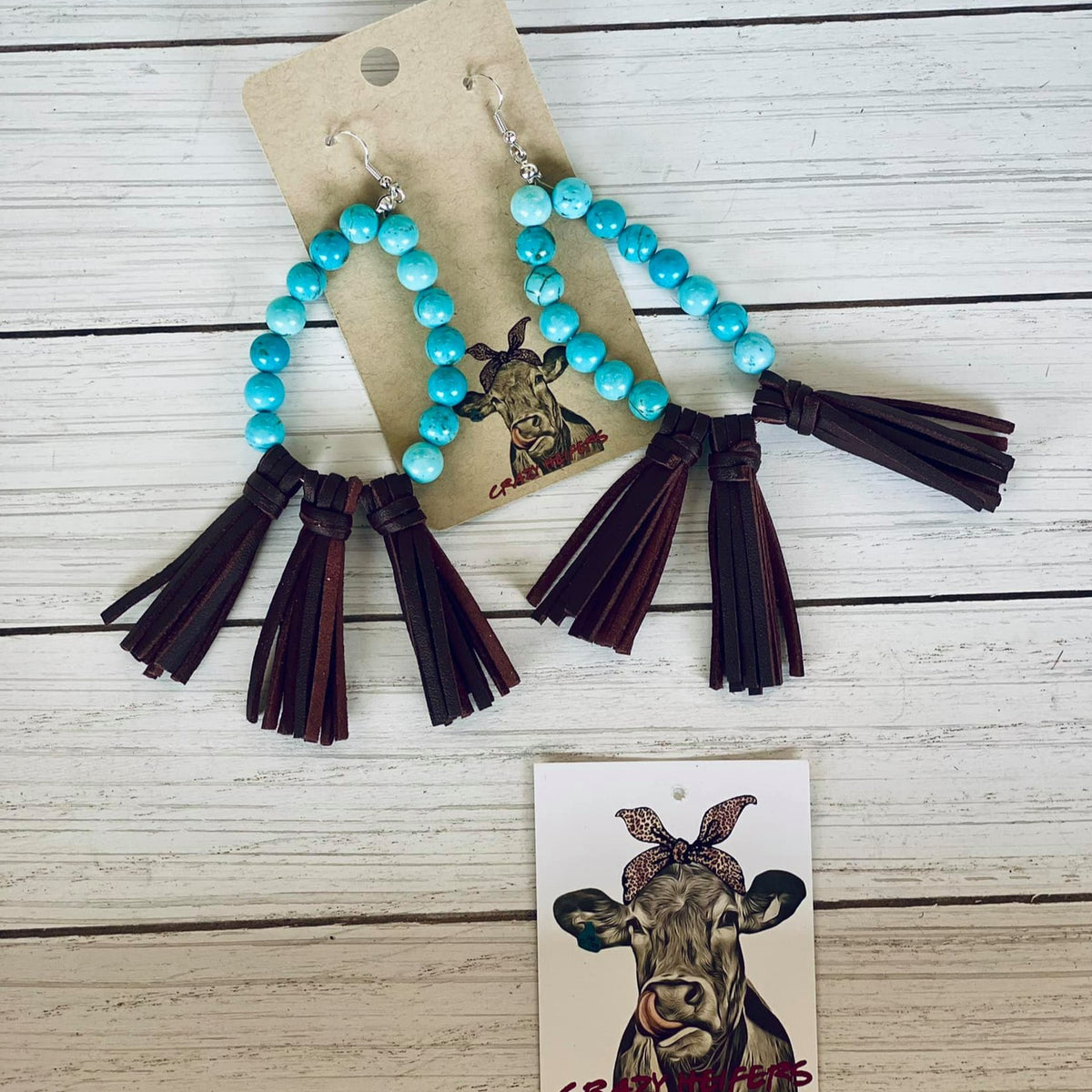 Beaded/ Leather Tassel Dangle Earrings