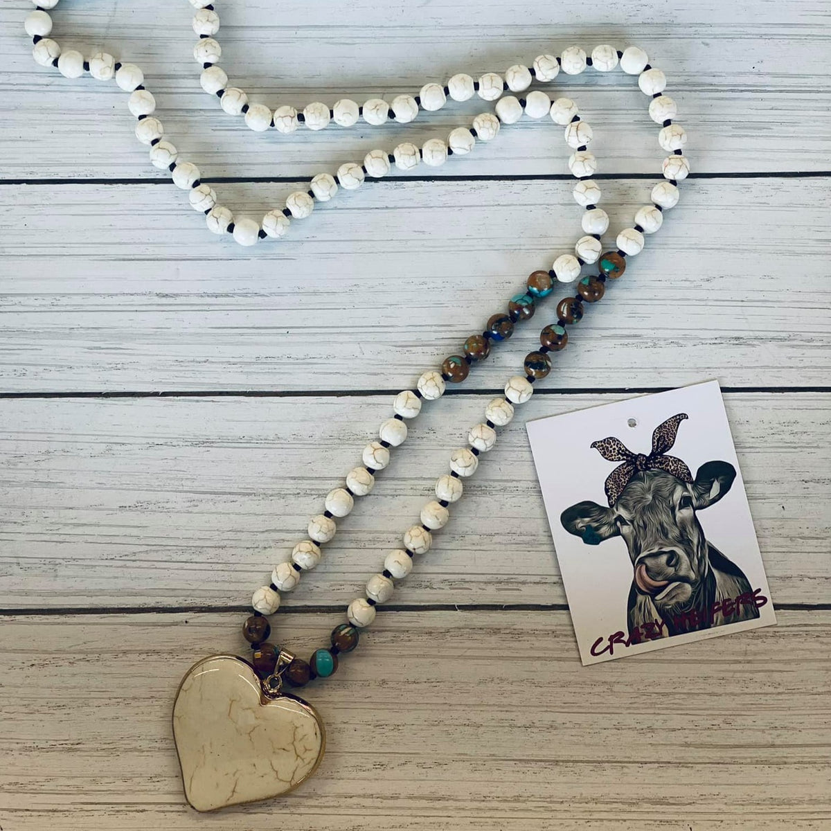 Heart Stone Necklace Multi Beads