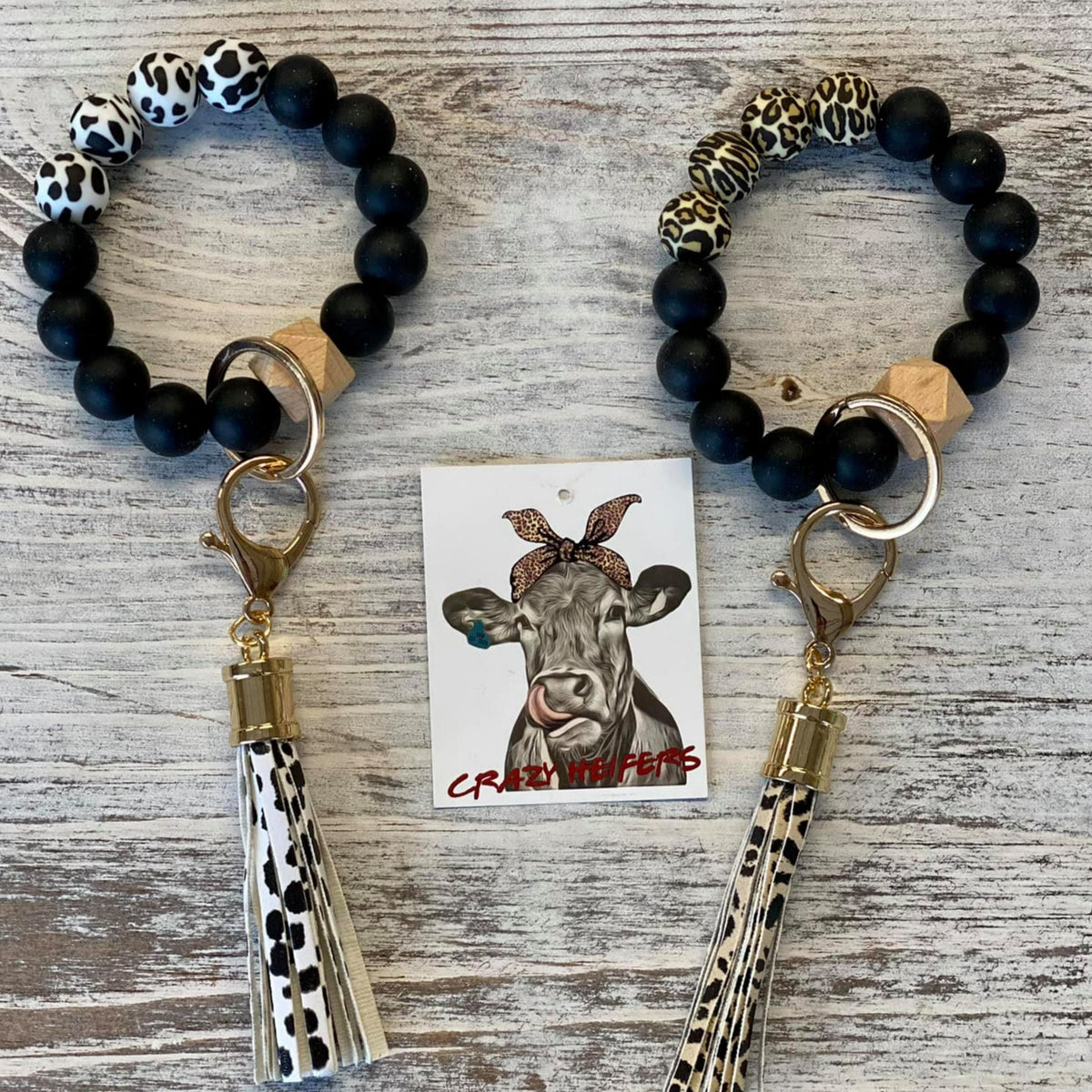 Silicone Bangle Keychain-Cow &amp; Leopard