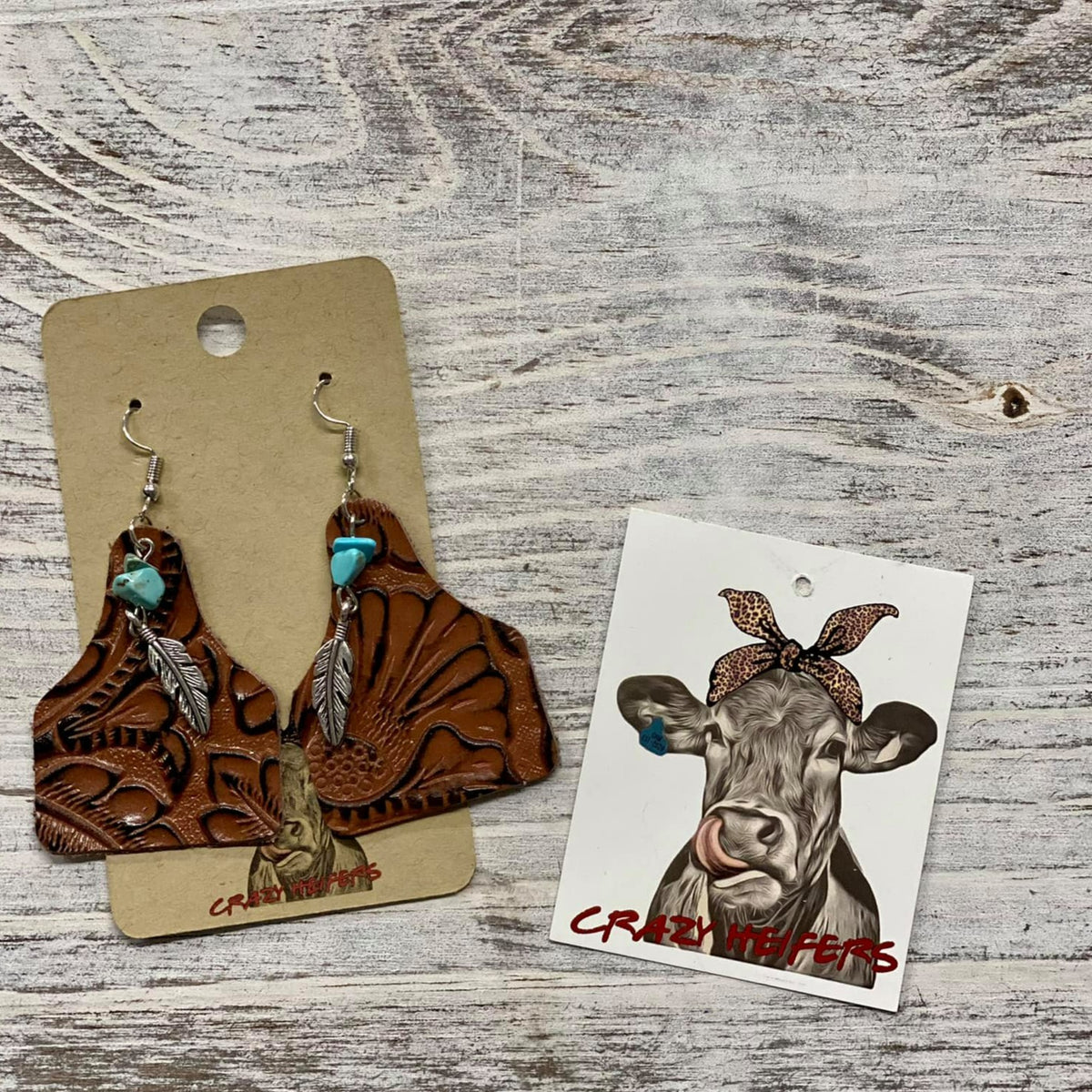 Leather Cow Tag Earrings