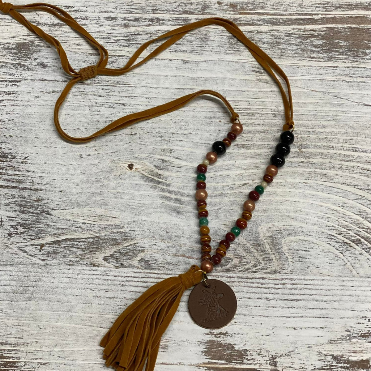 Suede Beaded Tassel Necklace