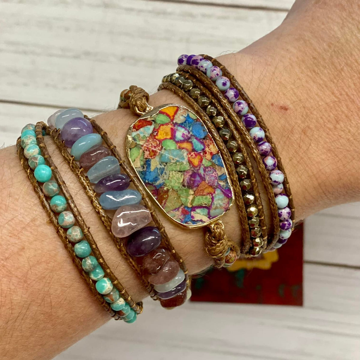 5-Strand Flat Stone Wrap Bracelets