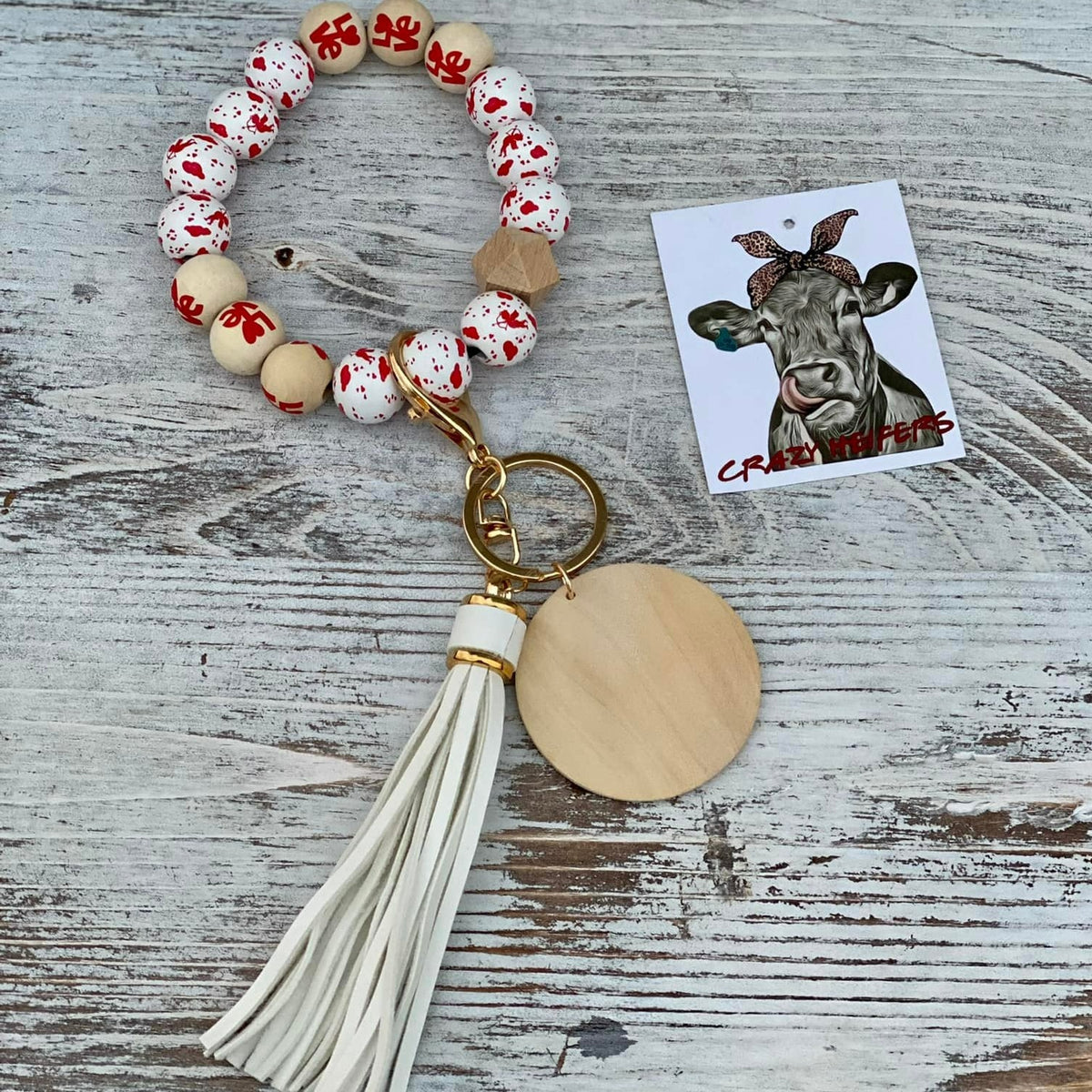 Valentine Wood Beaded Bangle Keychains