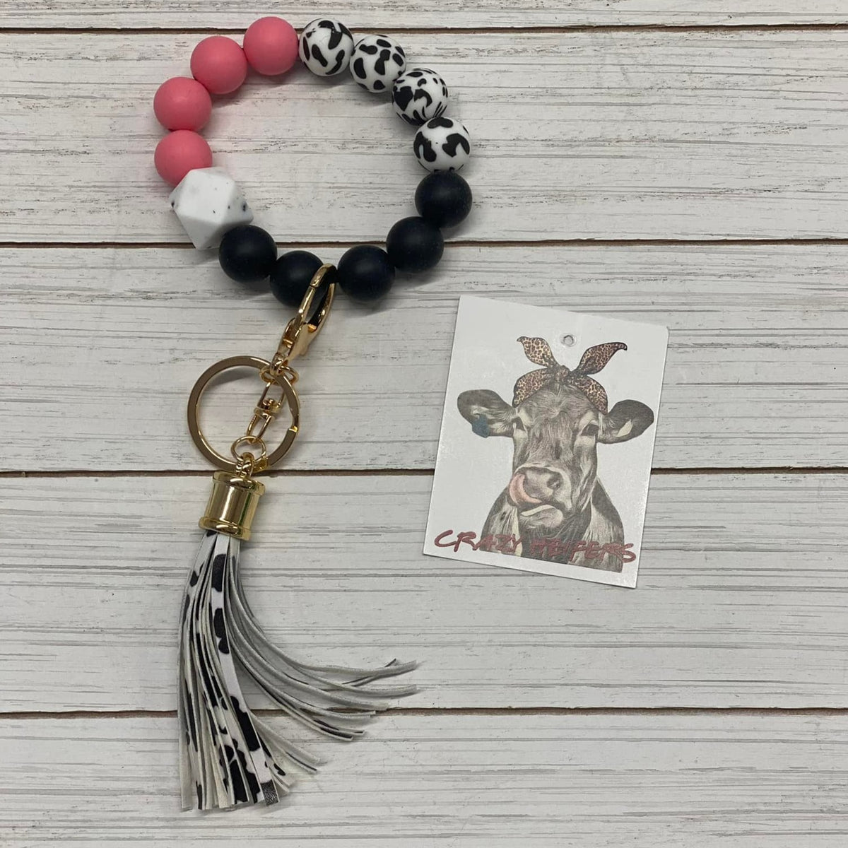 Silicone Bangle Keychain-Cow &amp; Leopard