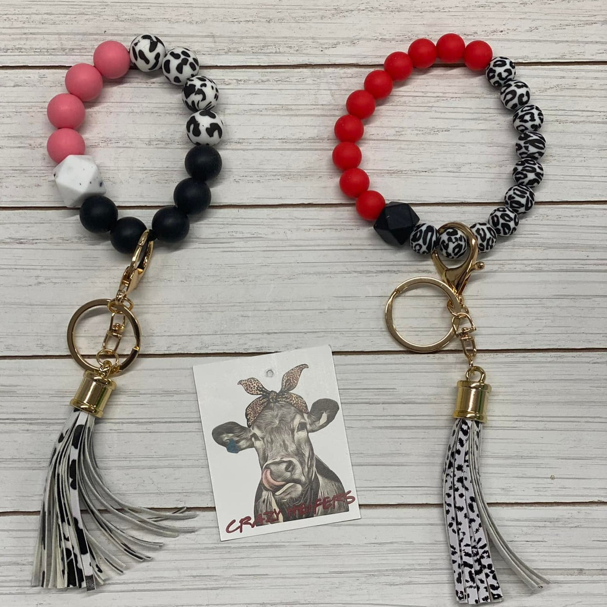 Silicone Bangle Keychain-Cow &amp; Leopard