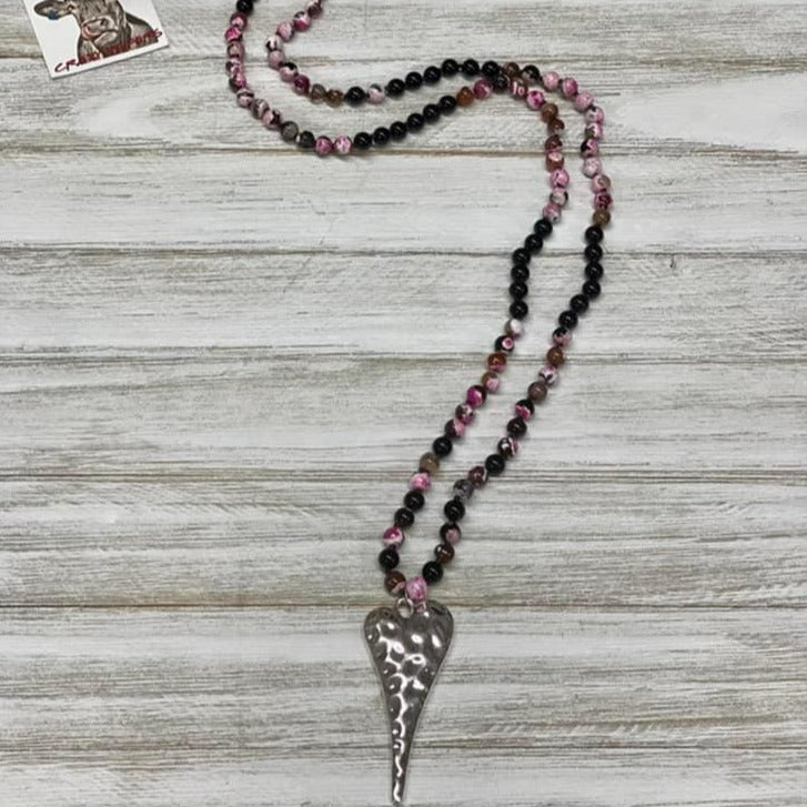 Mala Bead Heart Pendant Necklace