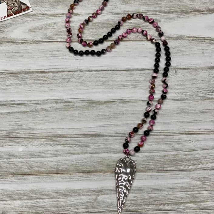Mala Bead Heart Pendant Necklace