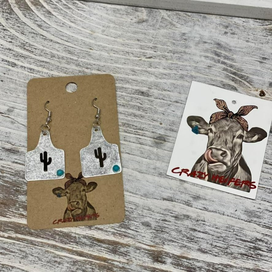 Cow Tag Metal Earrings