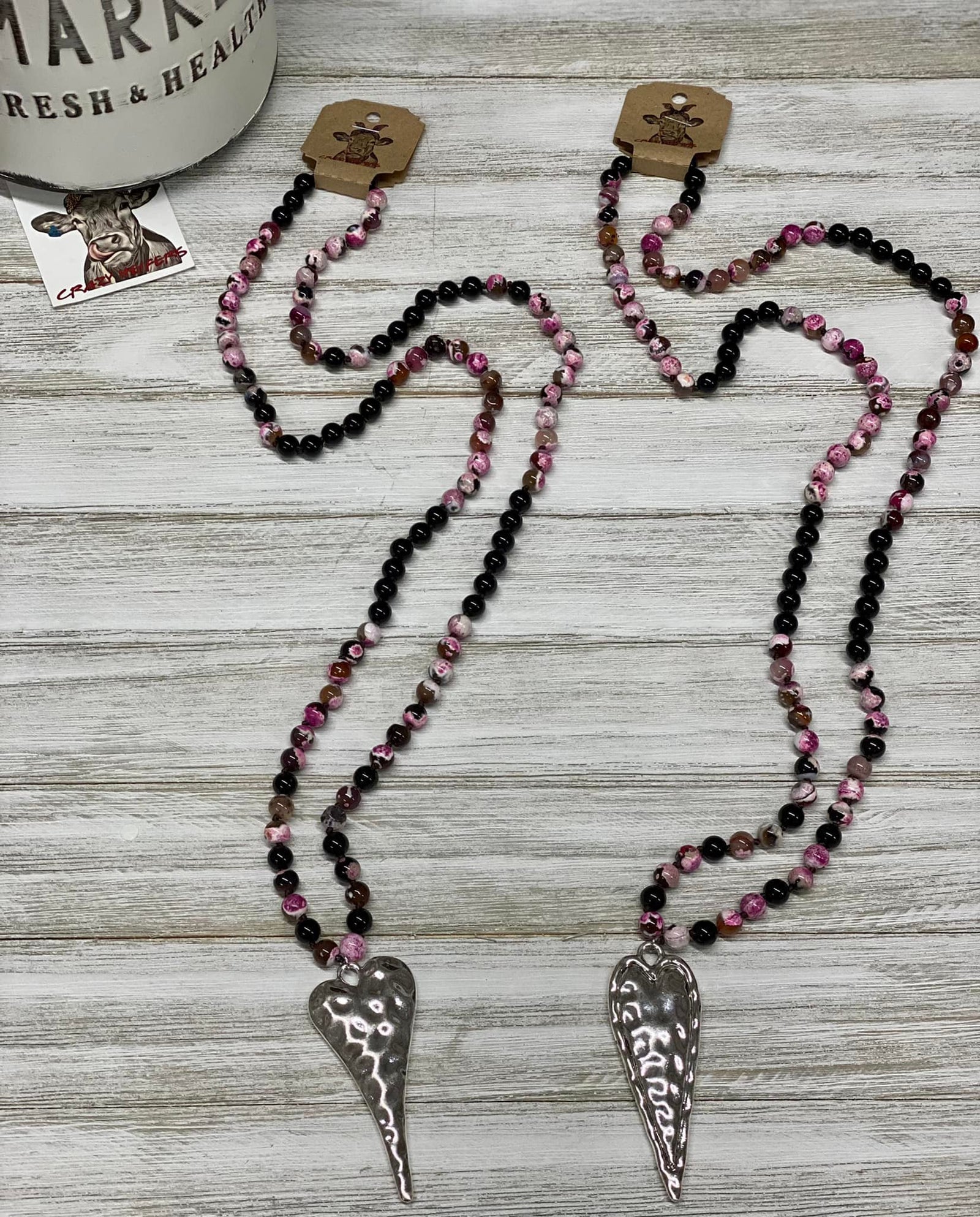 Mala Bead Heart Pendant Necklace