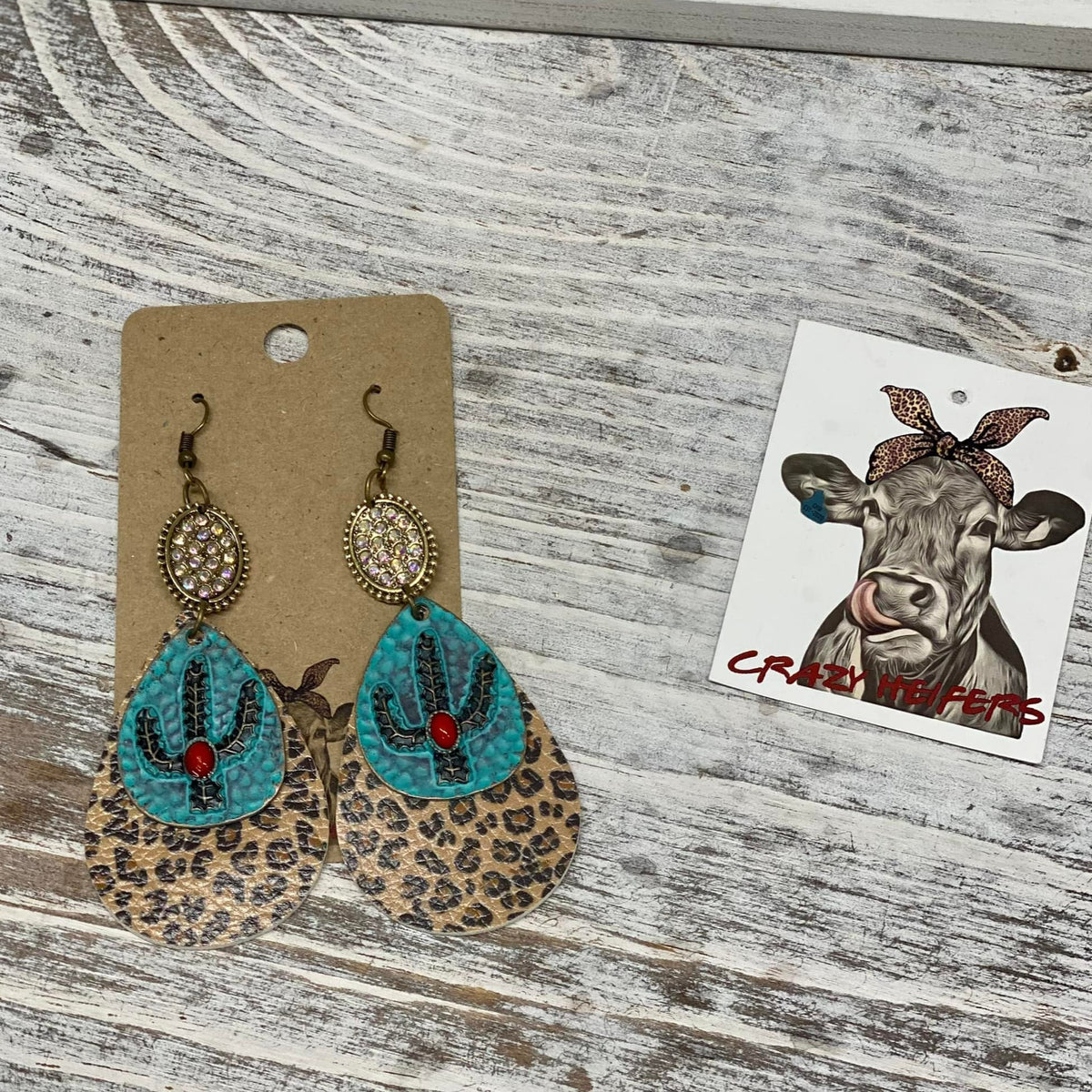 Cactus Leopard Drop Earrings