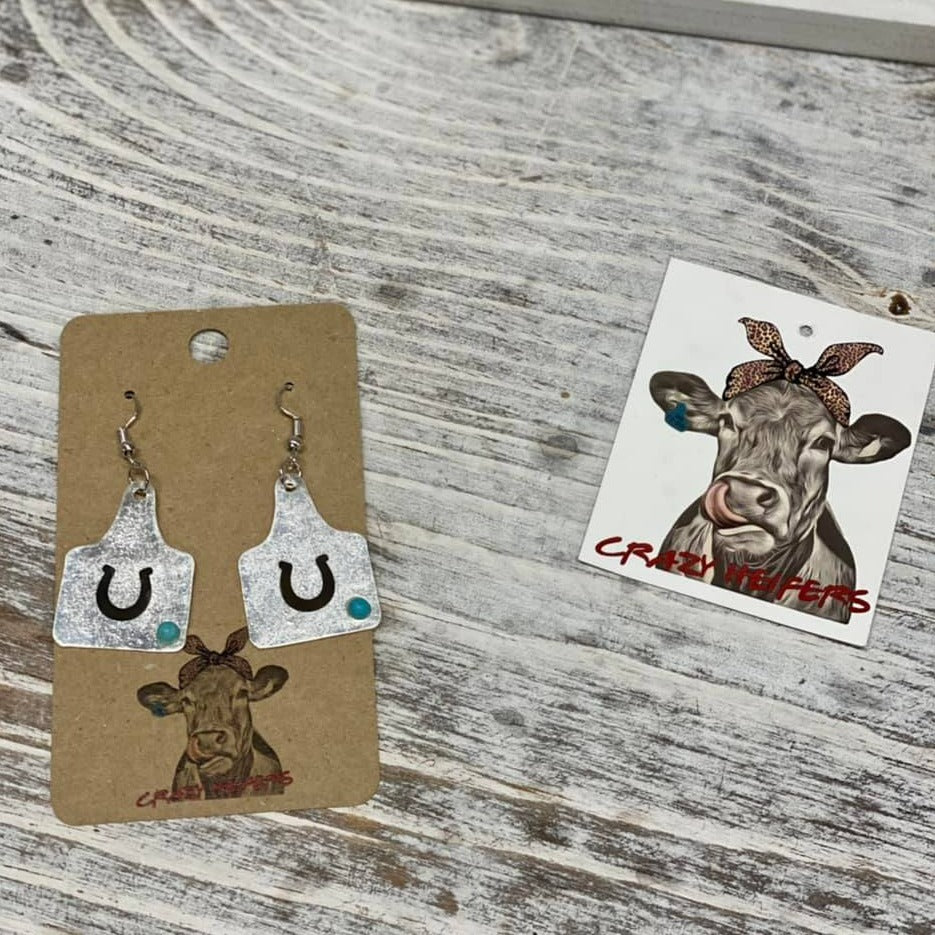 Cow Tag Metal Earrings