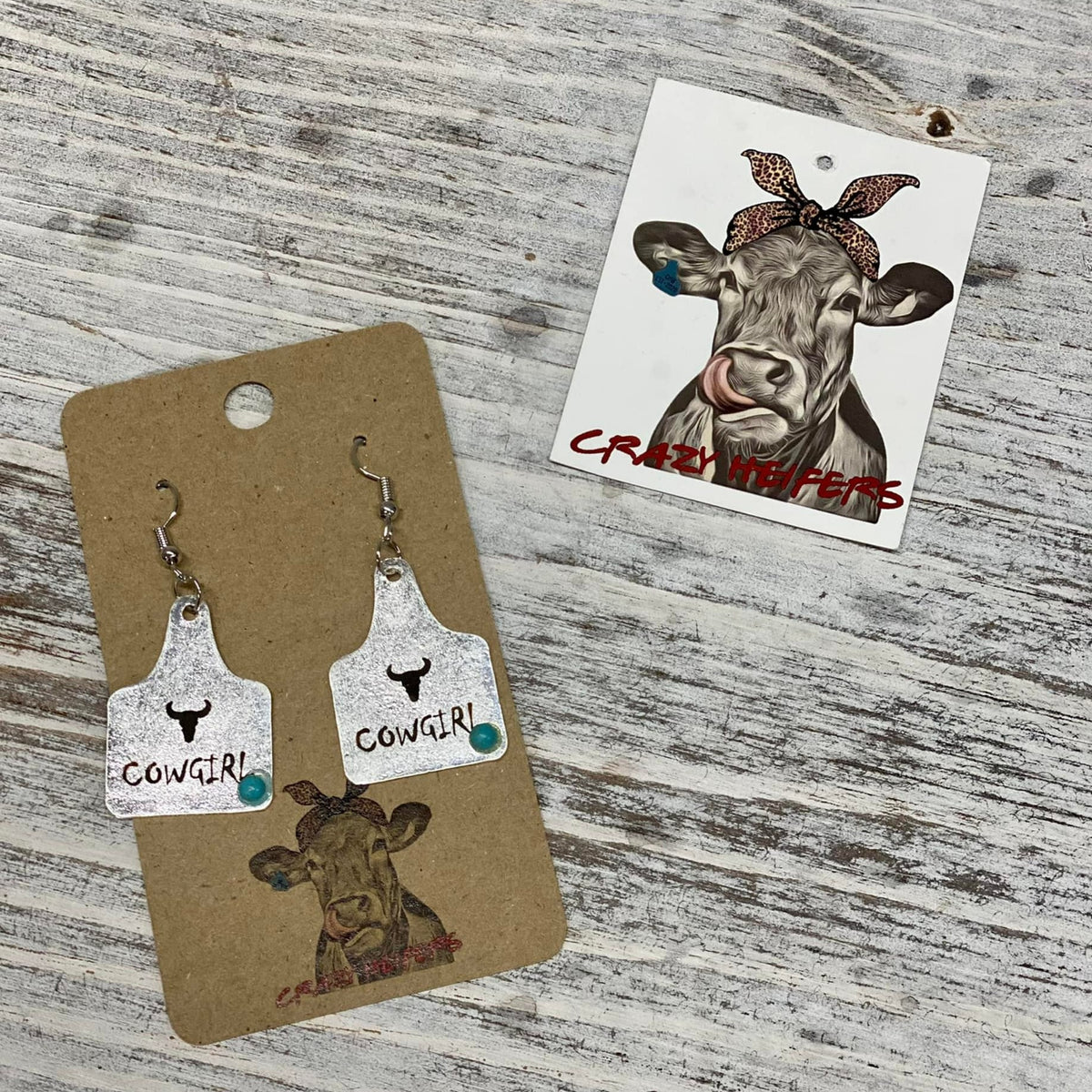 Cow Tag Metal Earrings