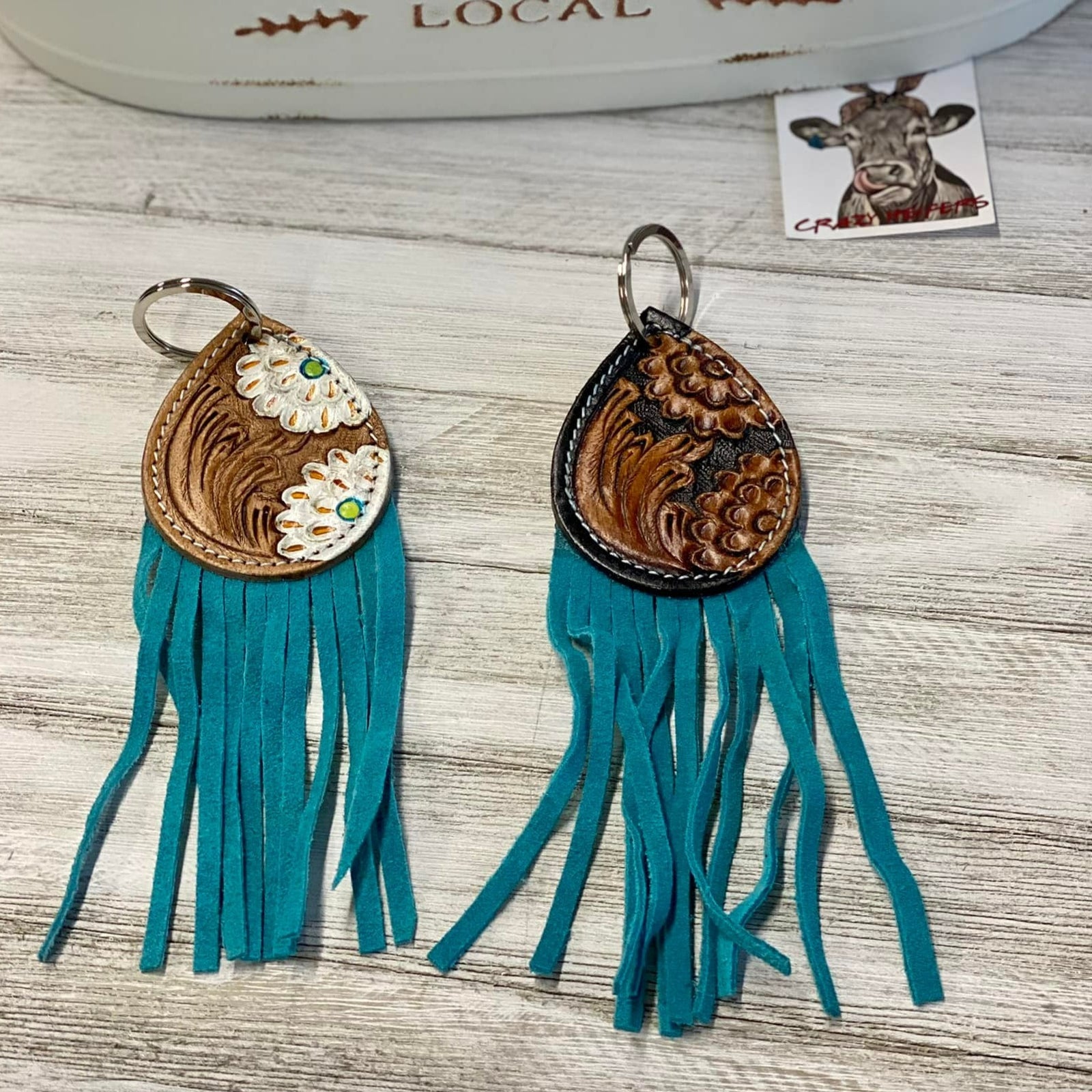 Tooled Leather Keychain-Large