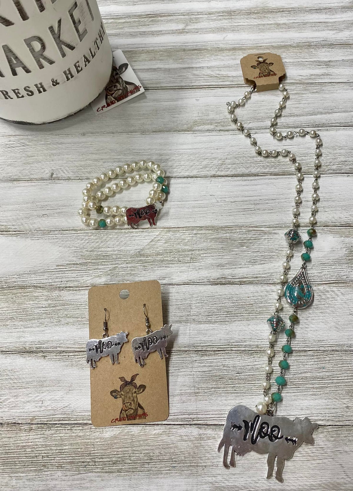 Moo Necklace, Earring, &amp; Bracelet Set
