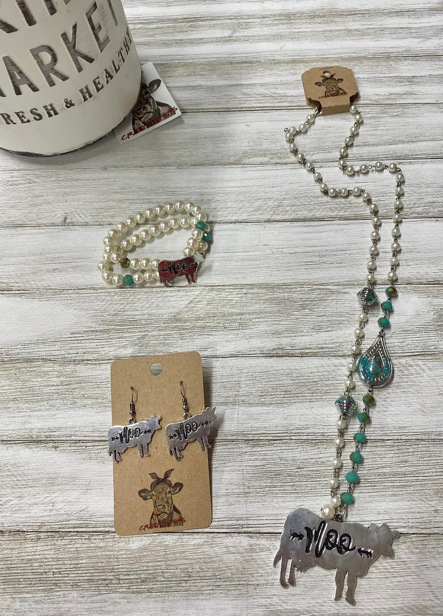 Moo Necklace, Earring, & Bracelet Set