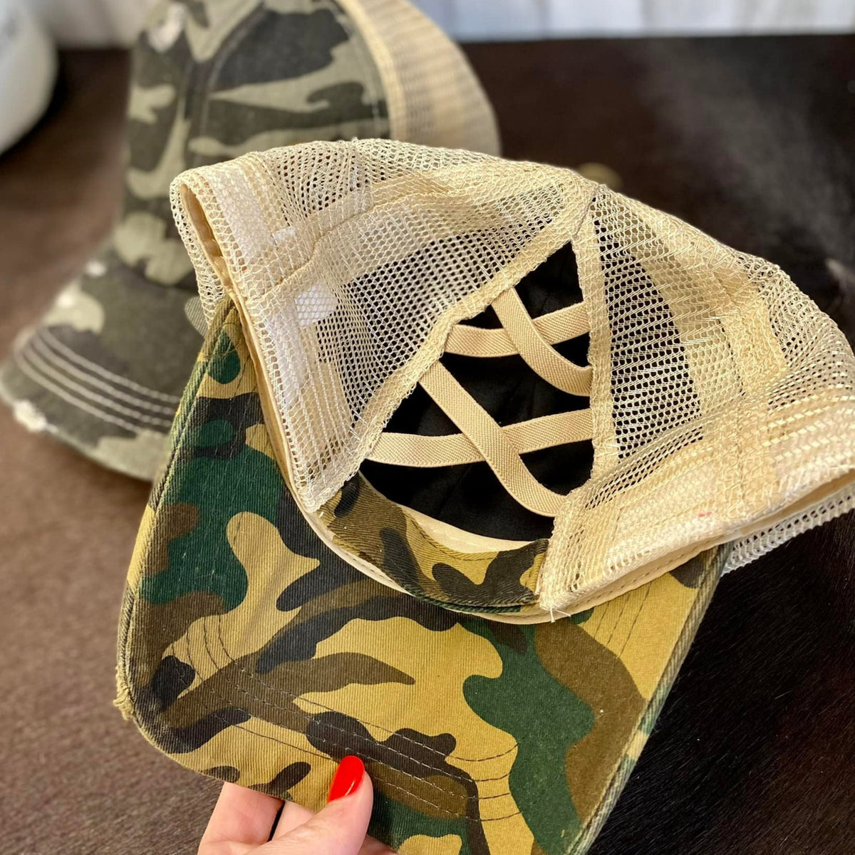 Criss Cross Ball Cap W/ Leather Patch