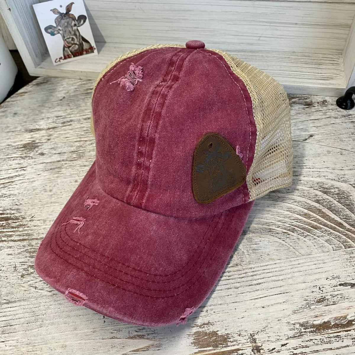 Criss Cross Ball Cap W/ Leather Patch