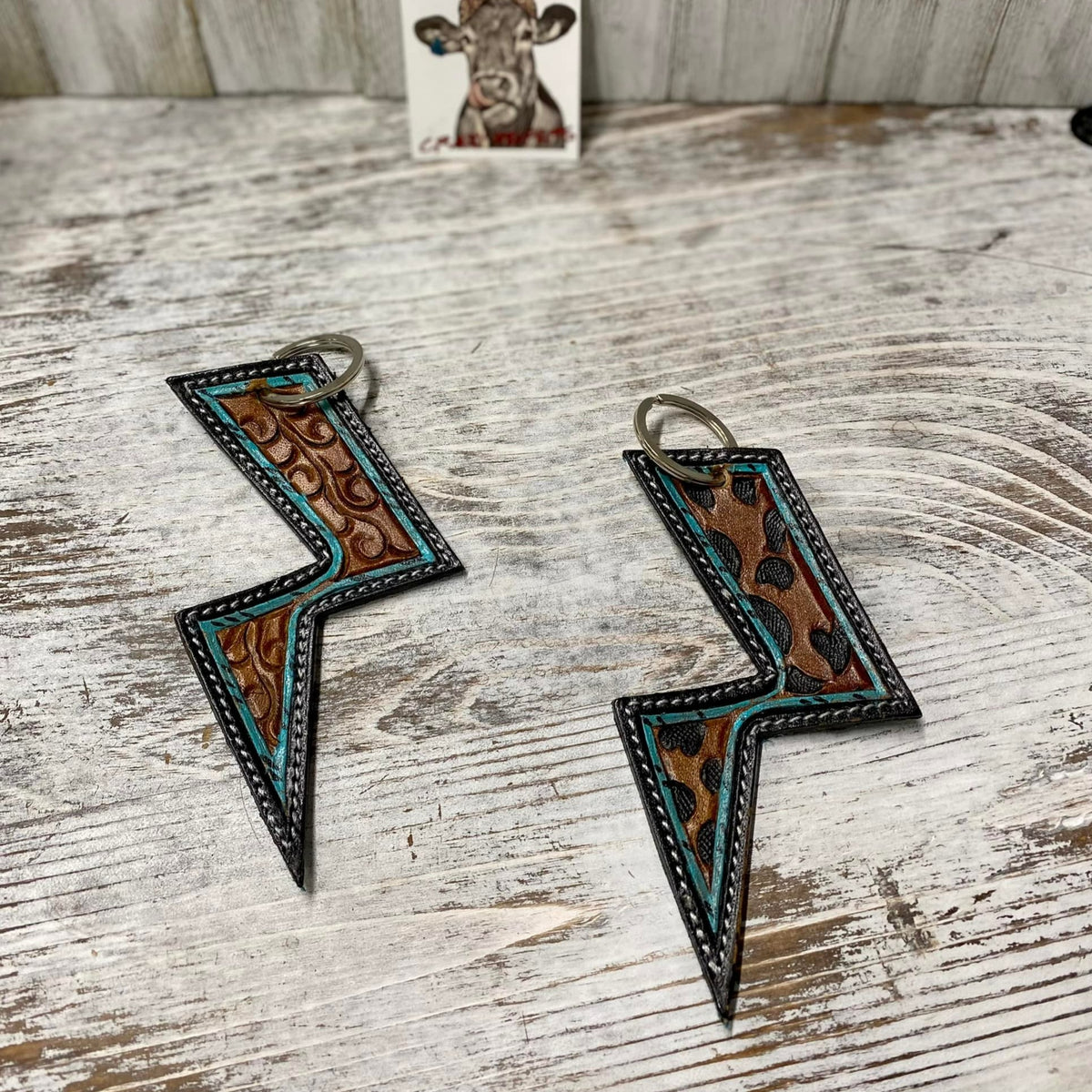 Tooled Leather Keychain-Bolt