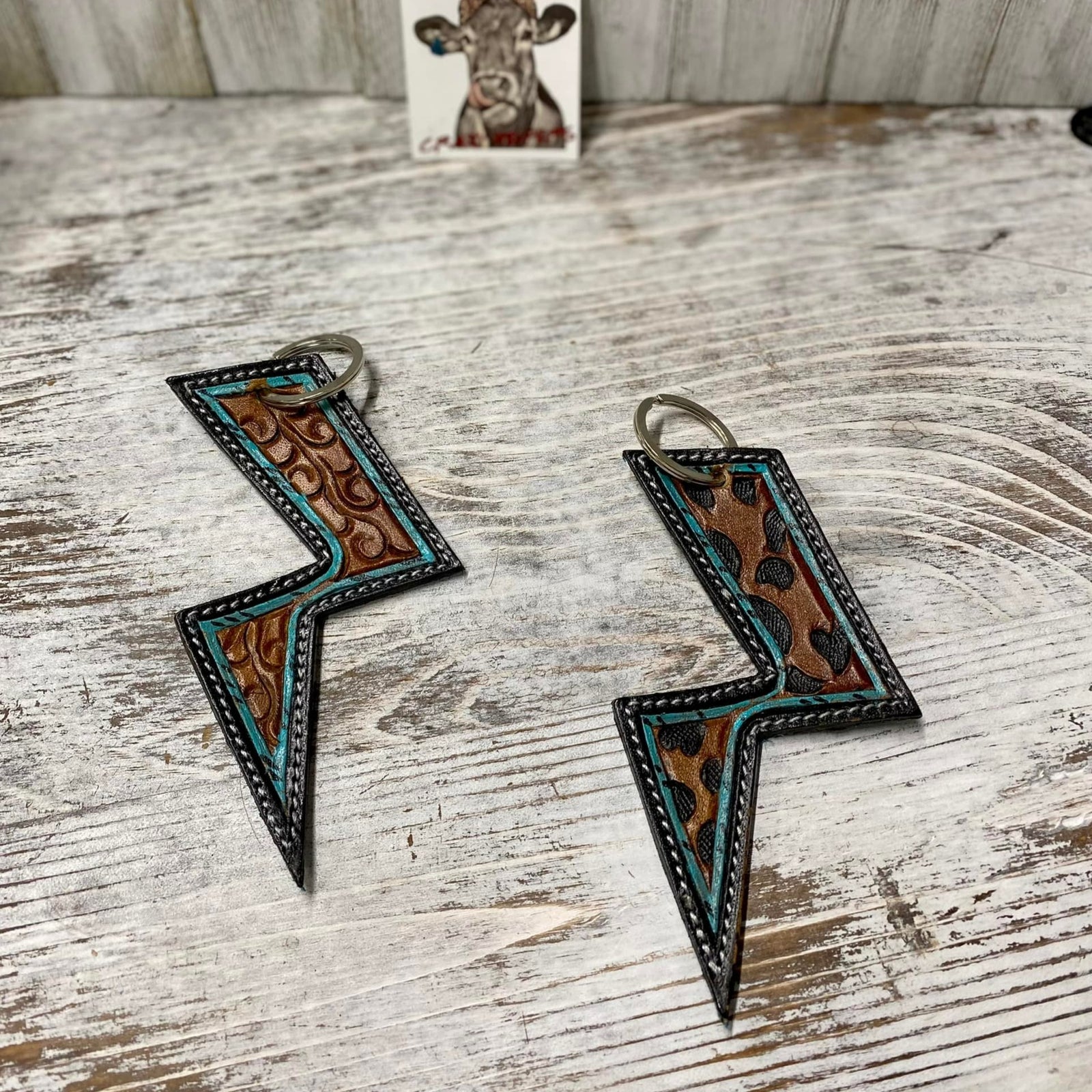 Tooled Leather Keychain-Bolt