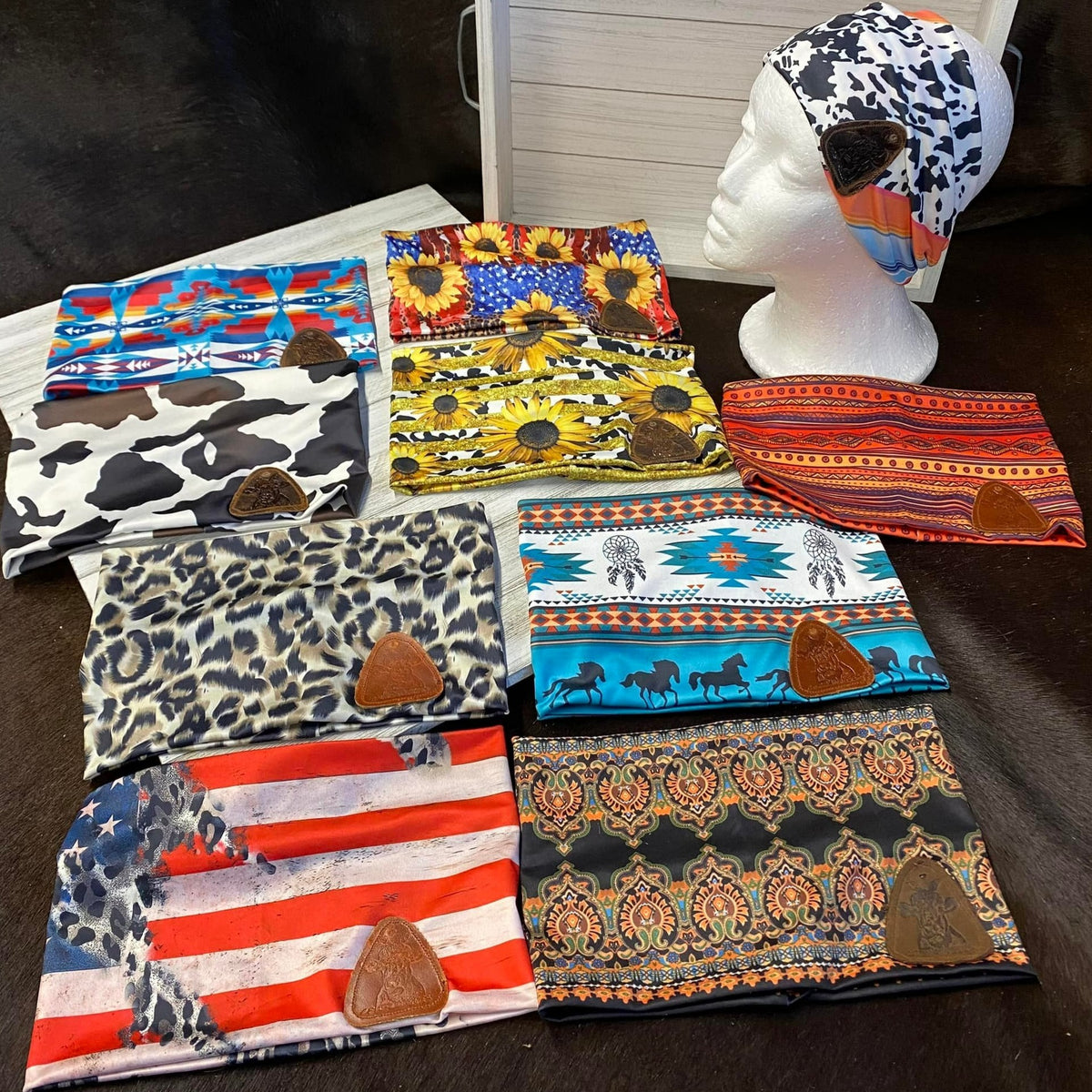 Stretchy Headbands W/ Leather Patch