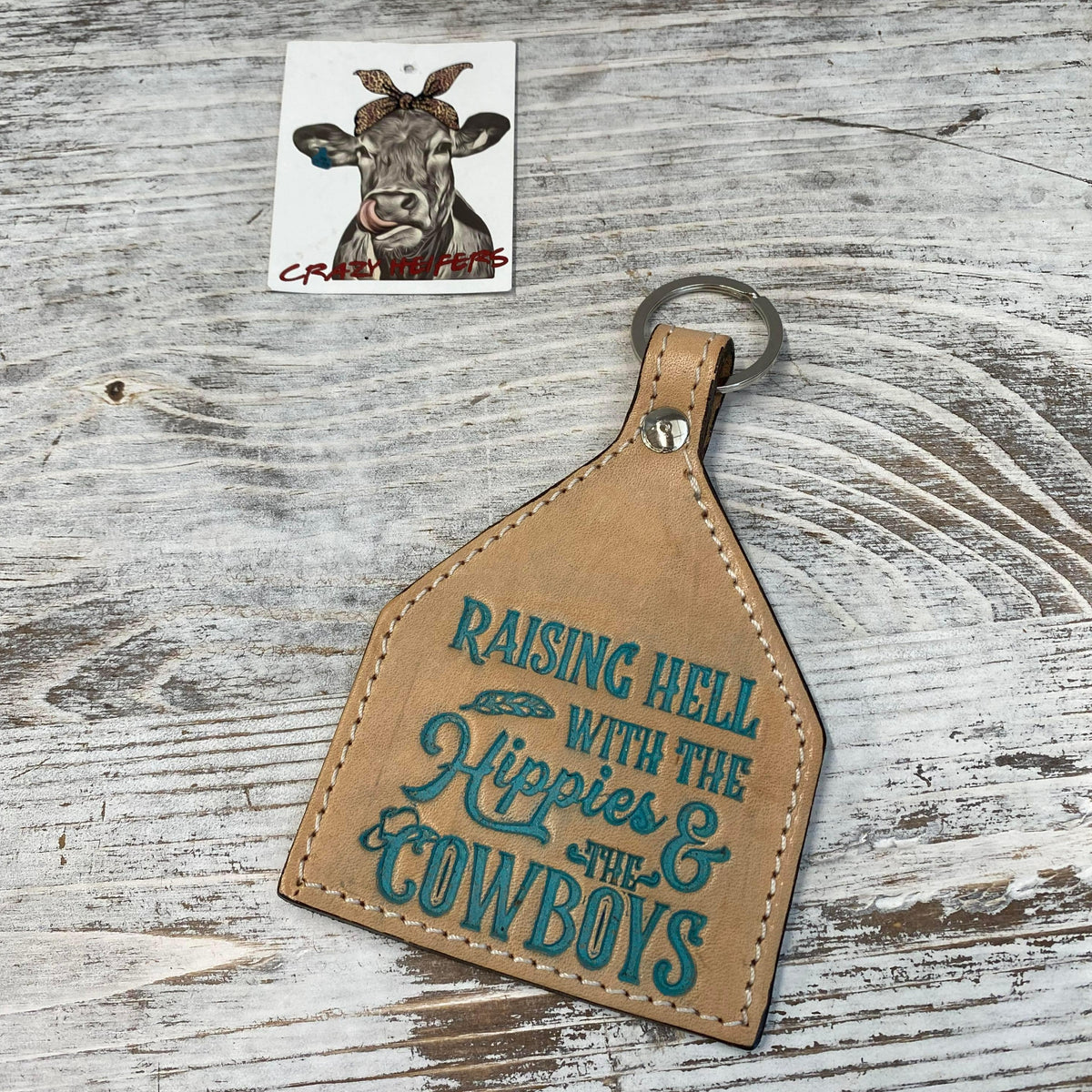 Tooled Leather Keychain-Hippies