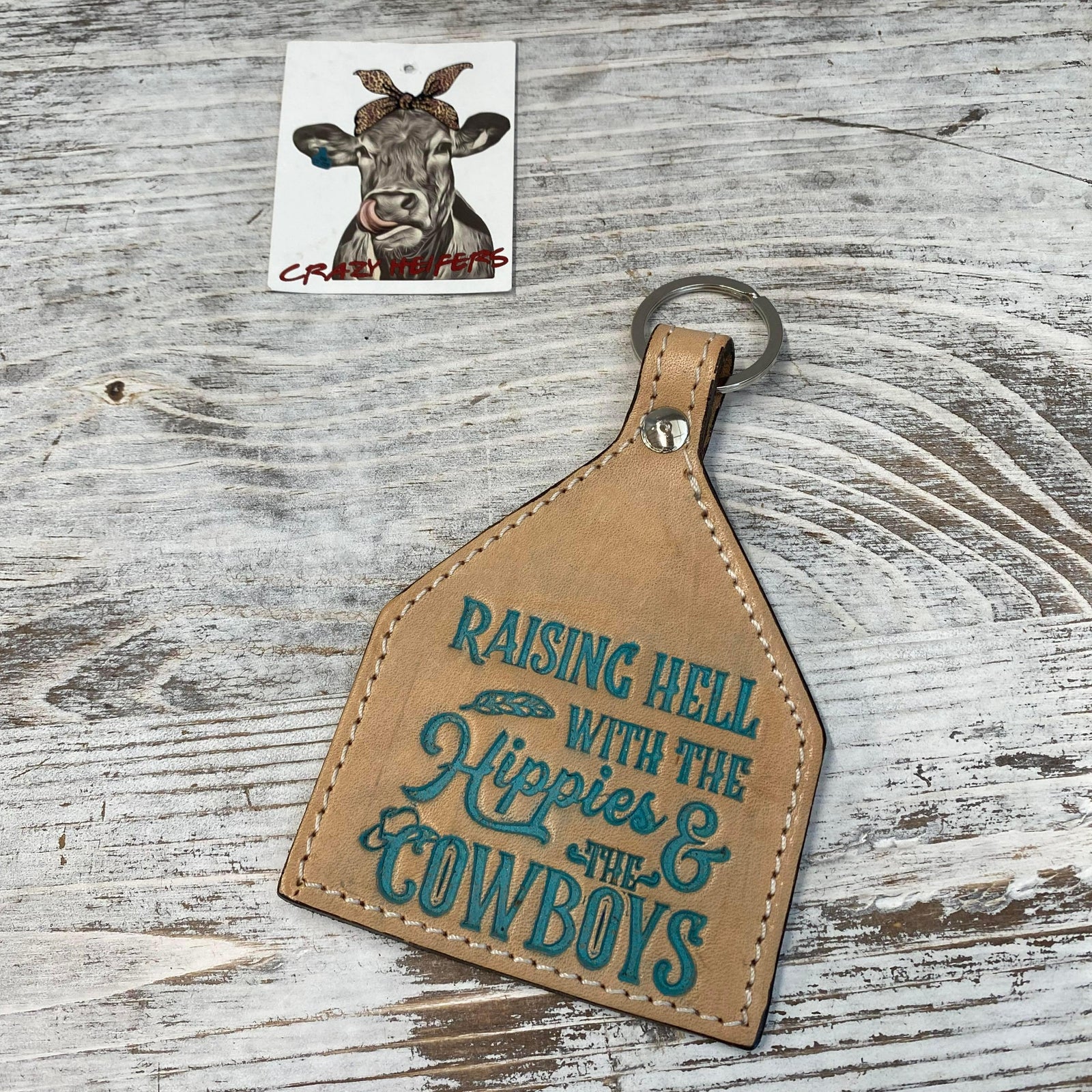 Tooled Leather Keychain-Hippies