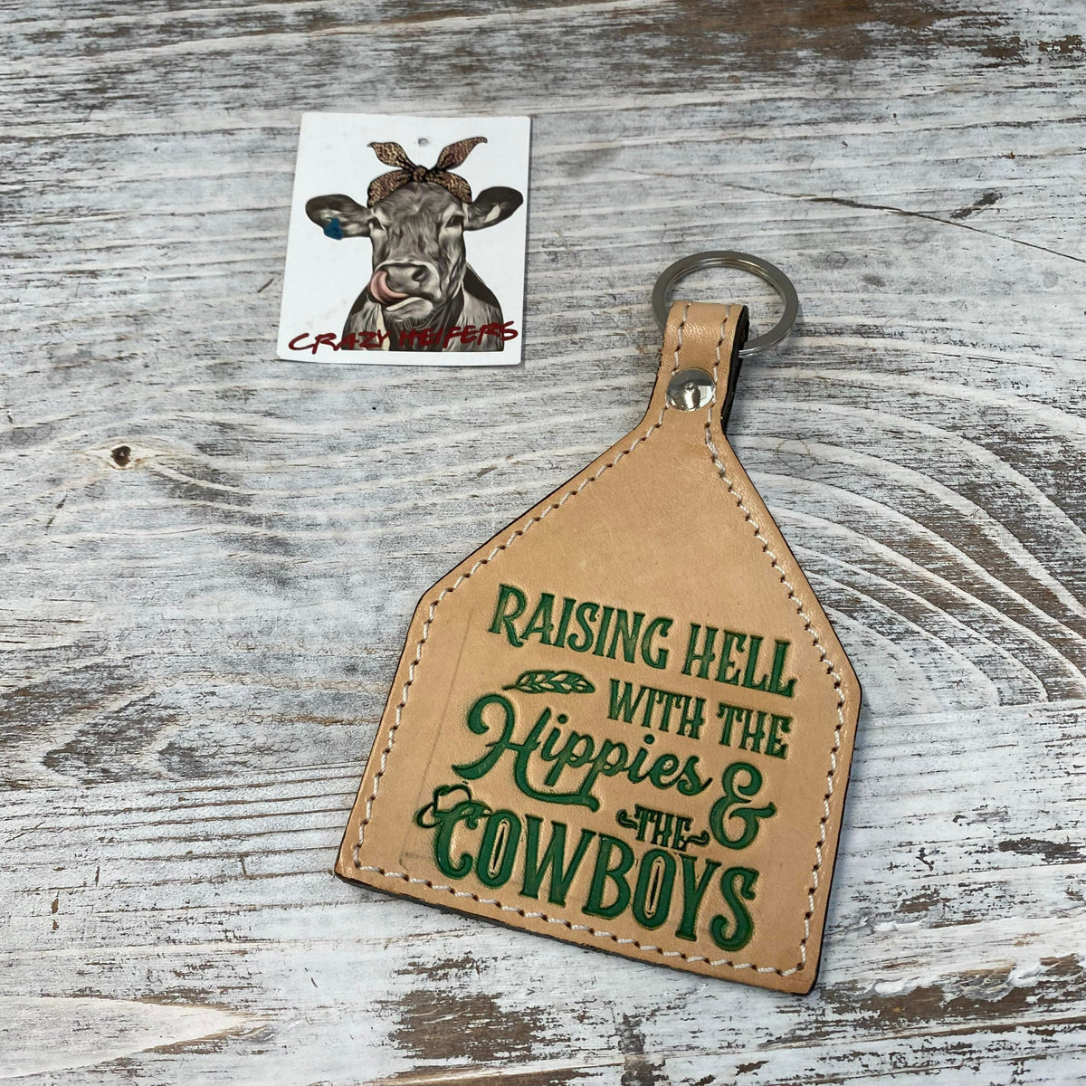 Tooled Leather Keychain-Hippies