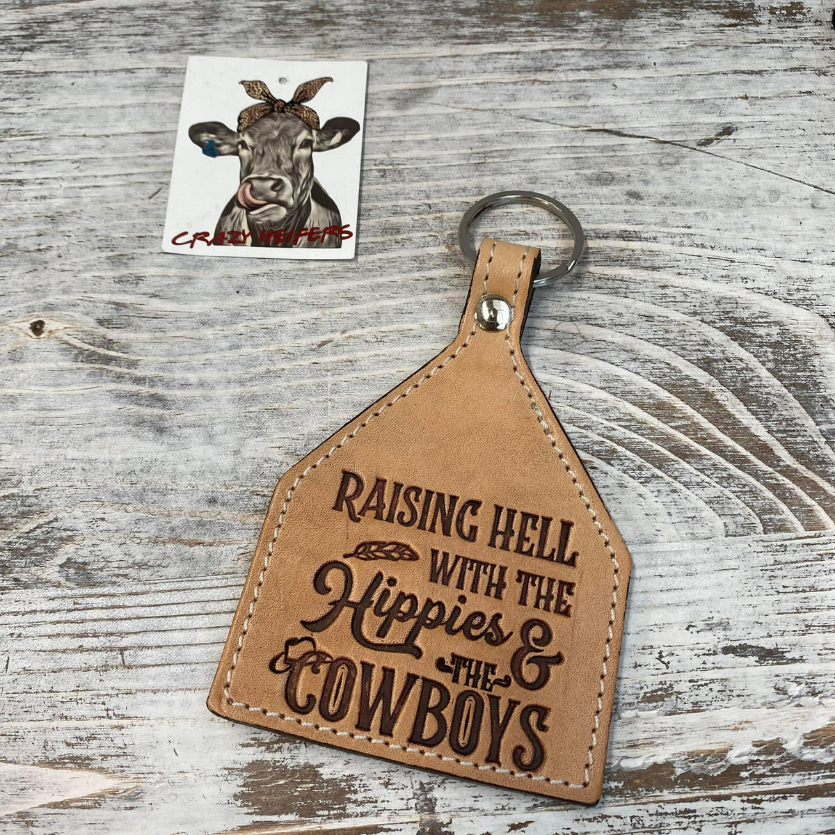 Tooled Leather Keychain-Hippies