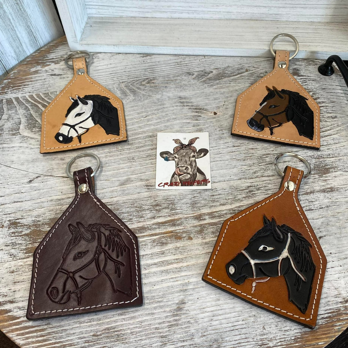 Tooled Leather Keychain-Horse