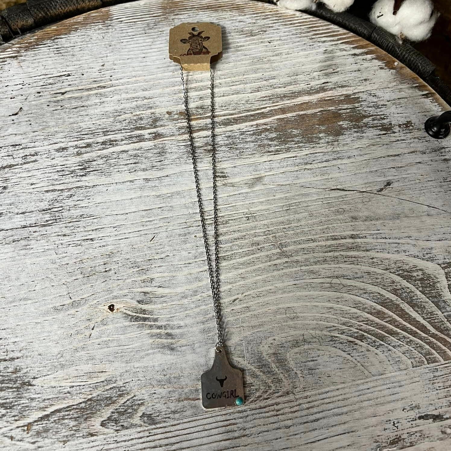 Metal Cow Tag Necklace