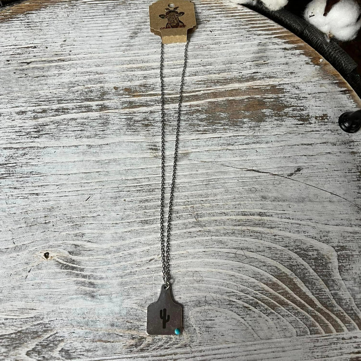 Metal Cow Tag Necklace