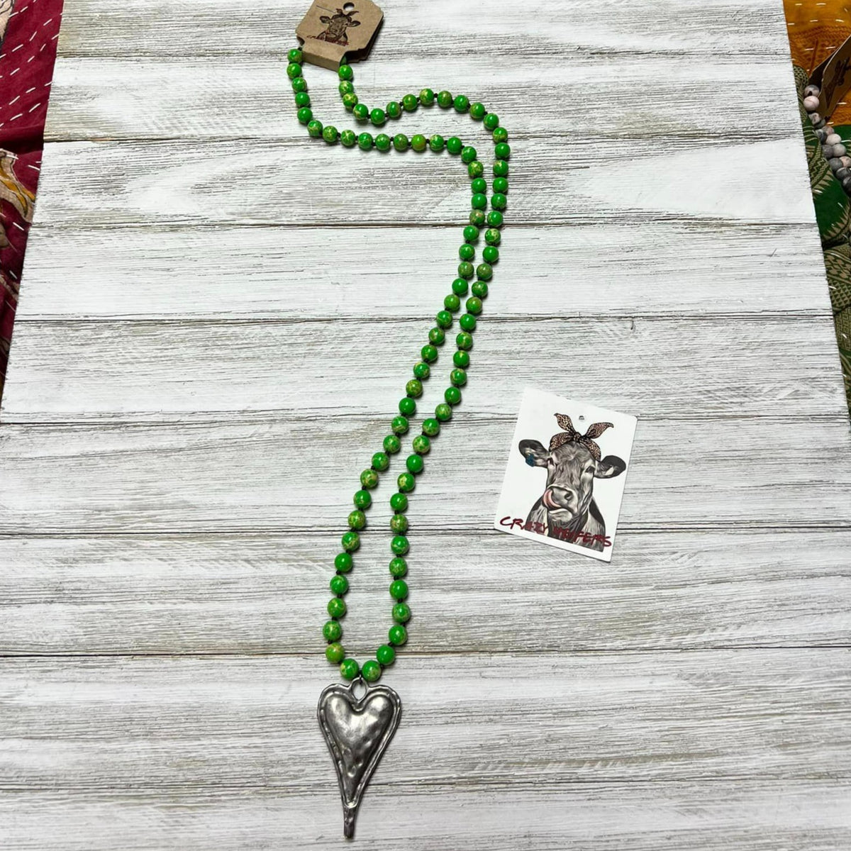 Heart Pendant Natural Stone Beaded Necklace-NEW COLORS