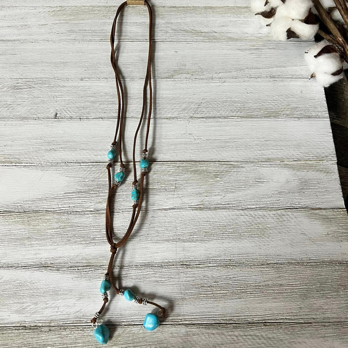 Turquoise Beaded Suede Necklace