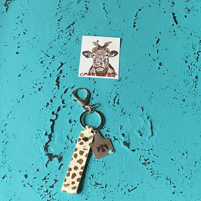 Metal Cow Tag/ Cowhide Keychain