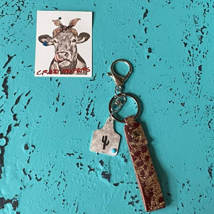 Metal Cow Tag/ Cowhide Keychain