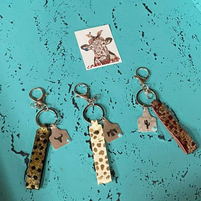 Metal Cow Tag/ Cowhide Keychain