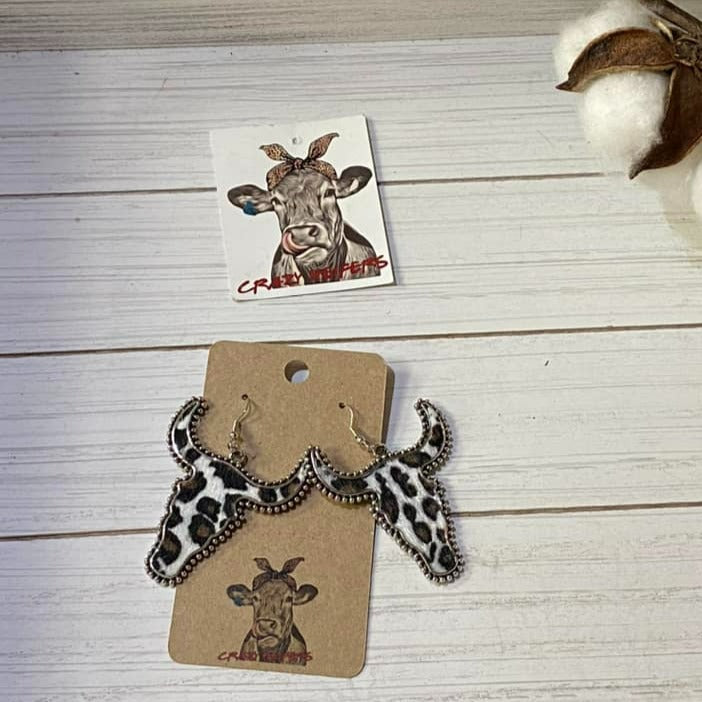 Metal Steer Head Dangle Earrings