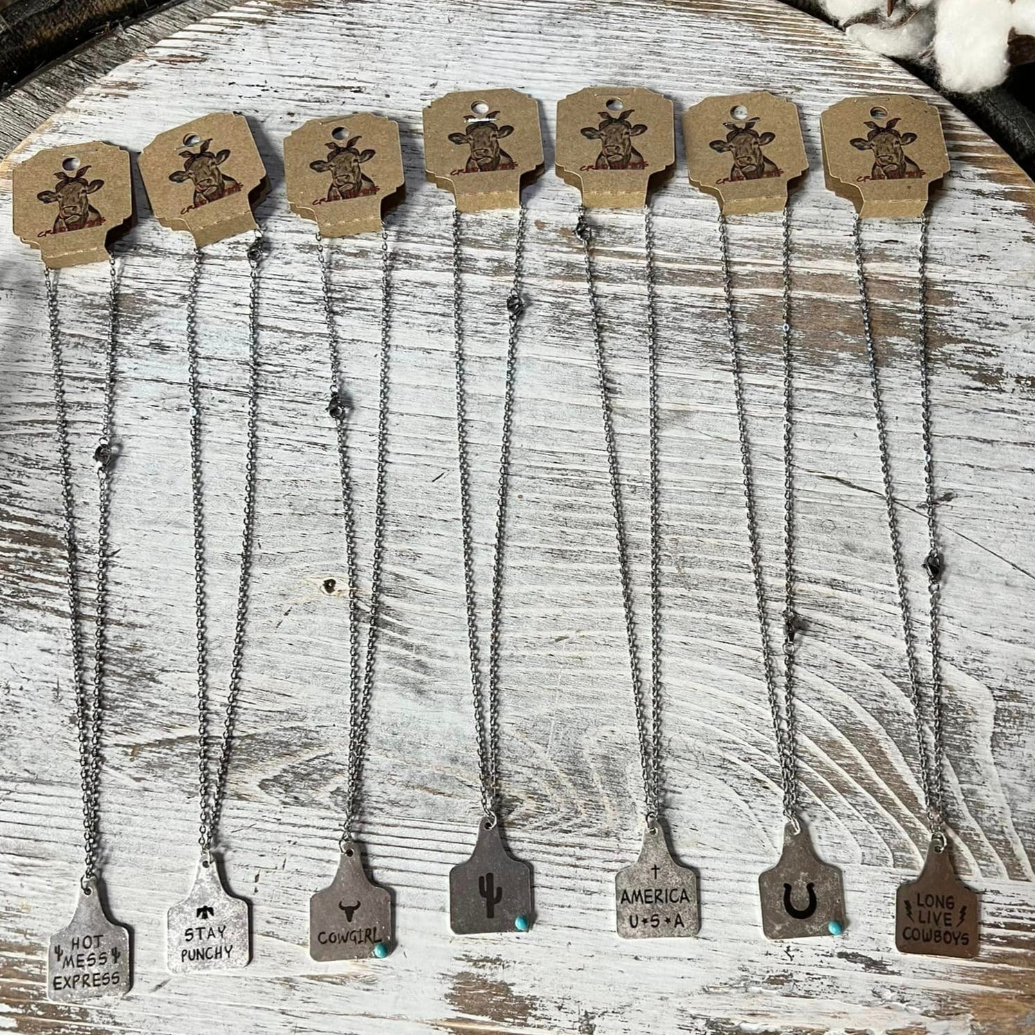 Metal Cow Tag Necklace