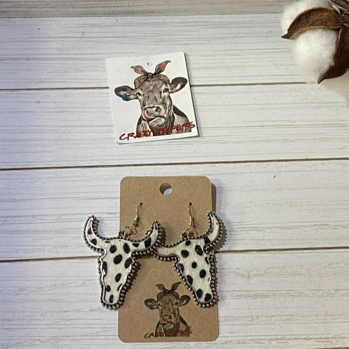 Metal Steer Head Dangle Earrings